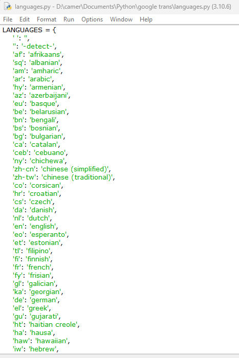 separate script for dictionary